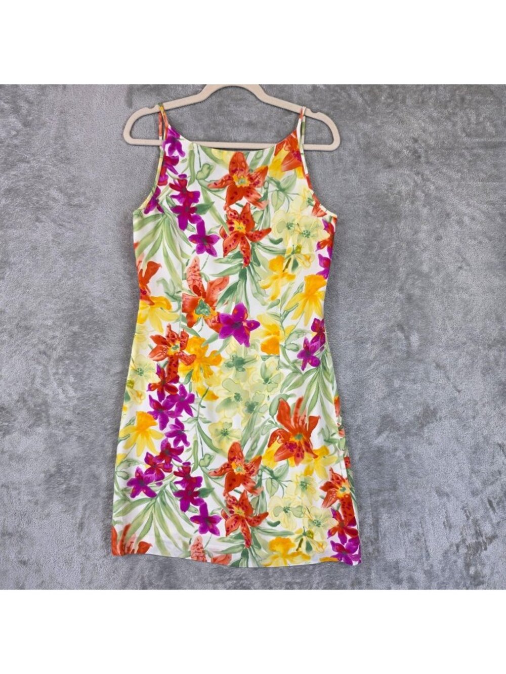 Adrianna Papell Dress Womens 6 Multicolor Floral Square Neck Silk Mini Sundress